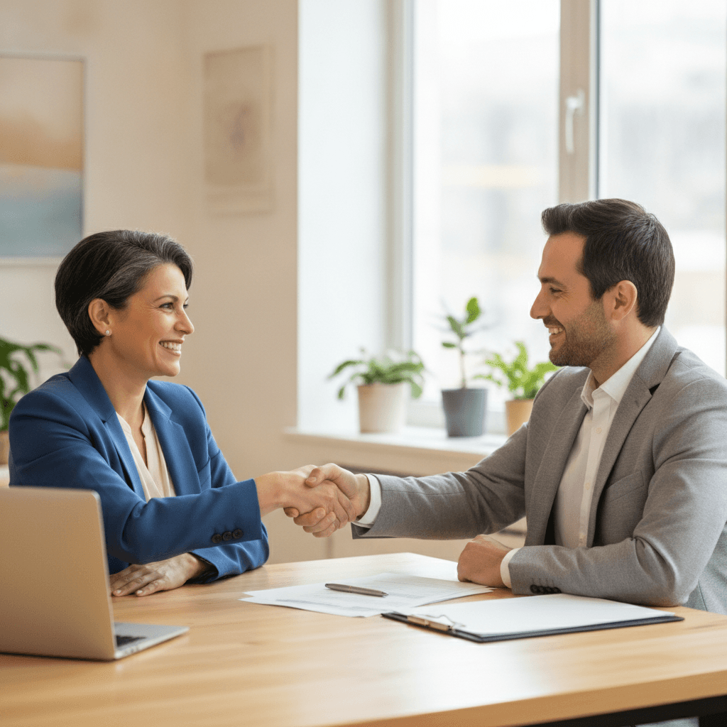 A homeowner shaking hands with a trusted local pro