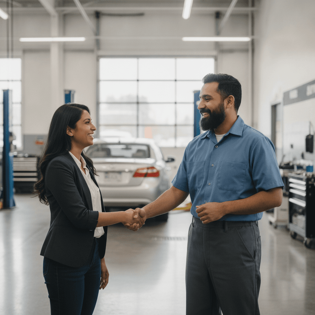 A homeowner shaking hands with a trusted local pro