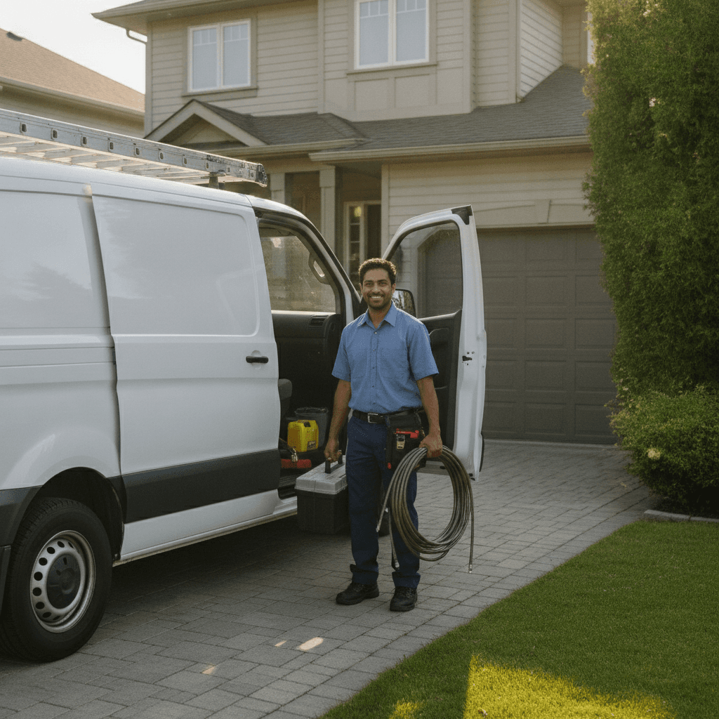 HVAC & Heating service van on the road