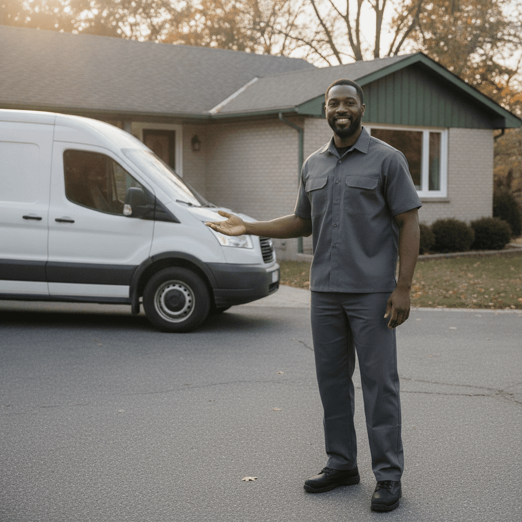 Moving service van on the road