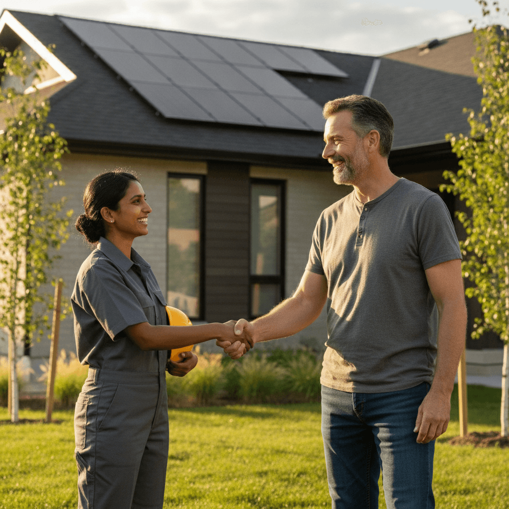 A homeowner shaking hands with a trusted local pro